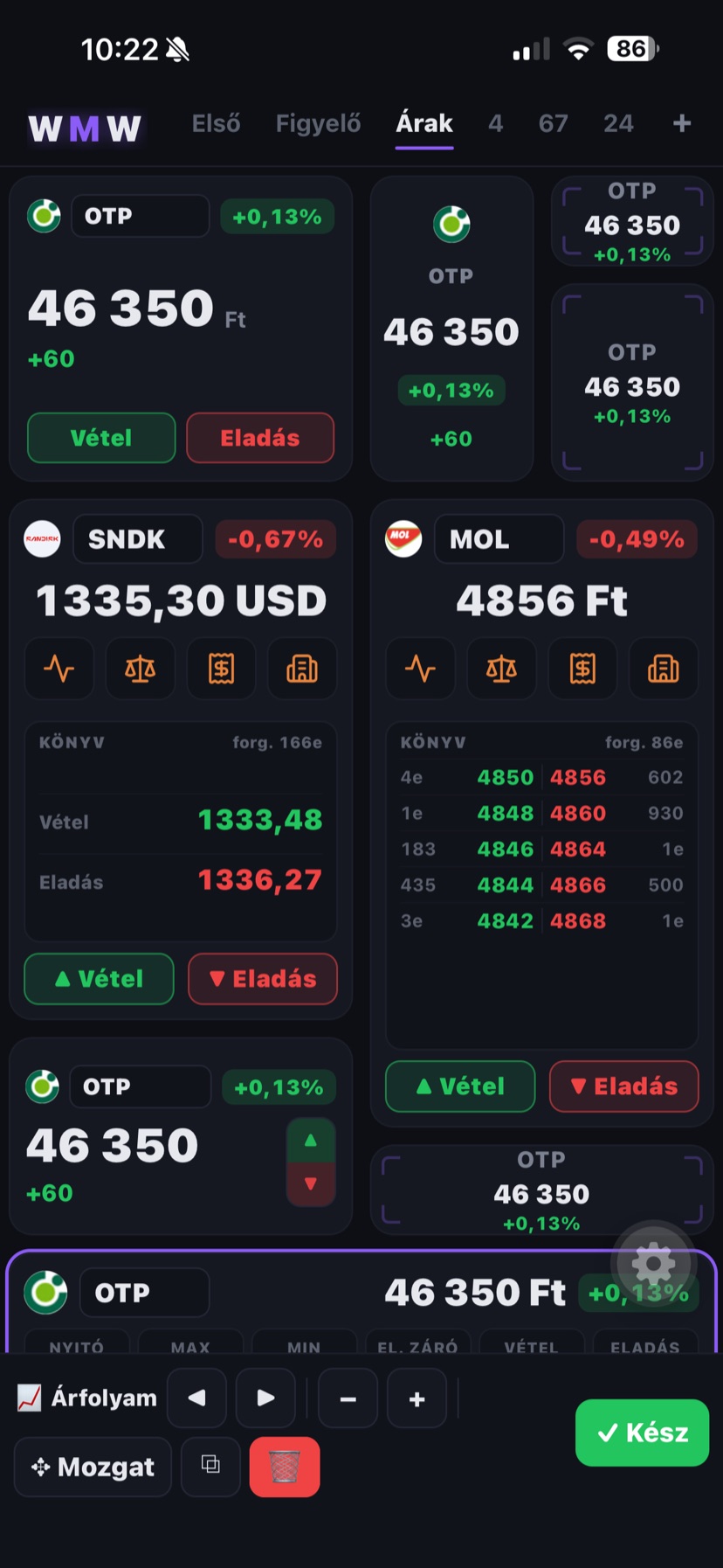 Widget-méretek és méret-előnézet szerkesztő
